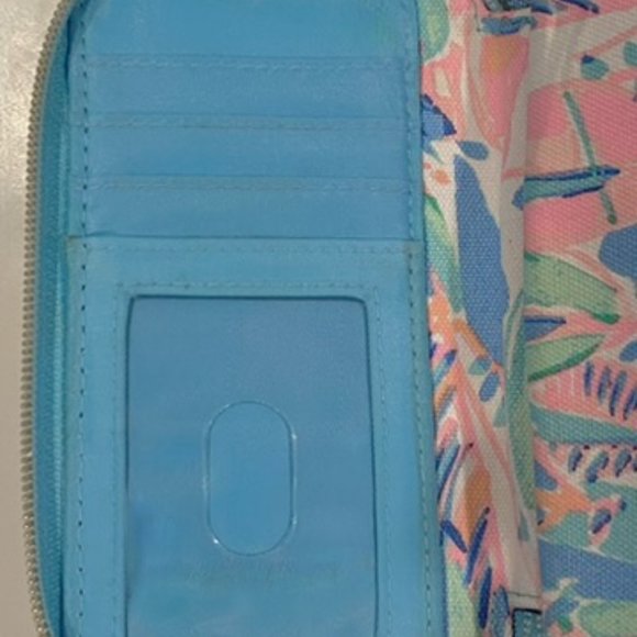 Lilly Pulitzer Wristlet Phone ID Card Case Zip Around Tropical Tiki Palm - Picture 3 of 9